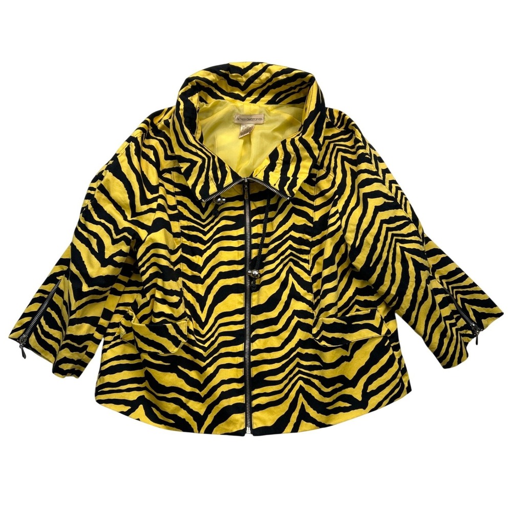 Patrick Christopher Jacket Women‎ L Yellow Black Tiger Zip Swing Bold Statement